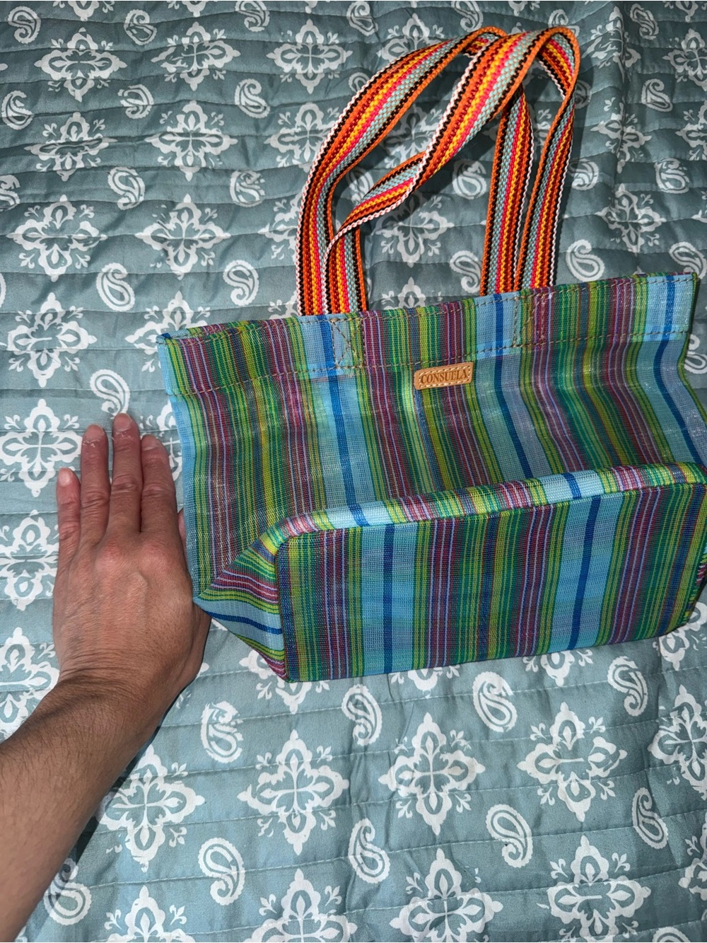 Consuela Multicolor Striped Tote - Blue, Green & Orange Accents - Picture 6 of 7